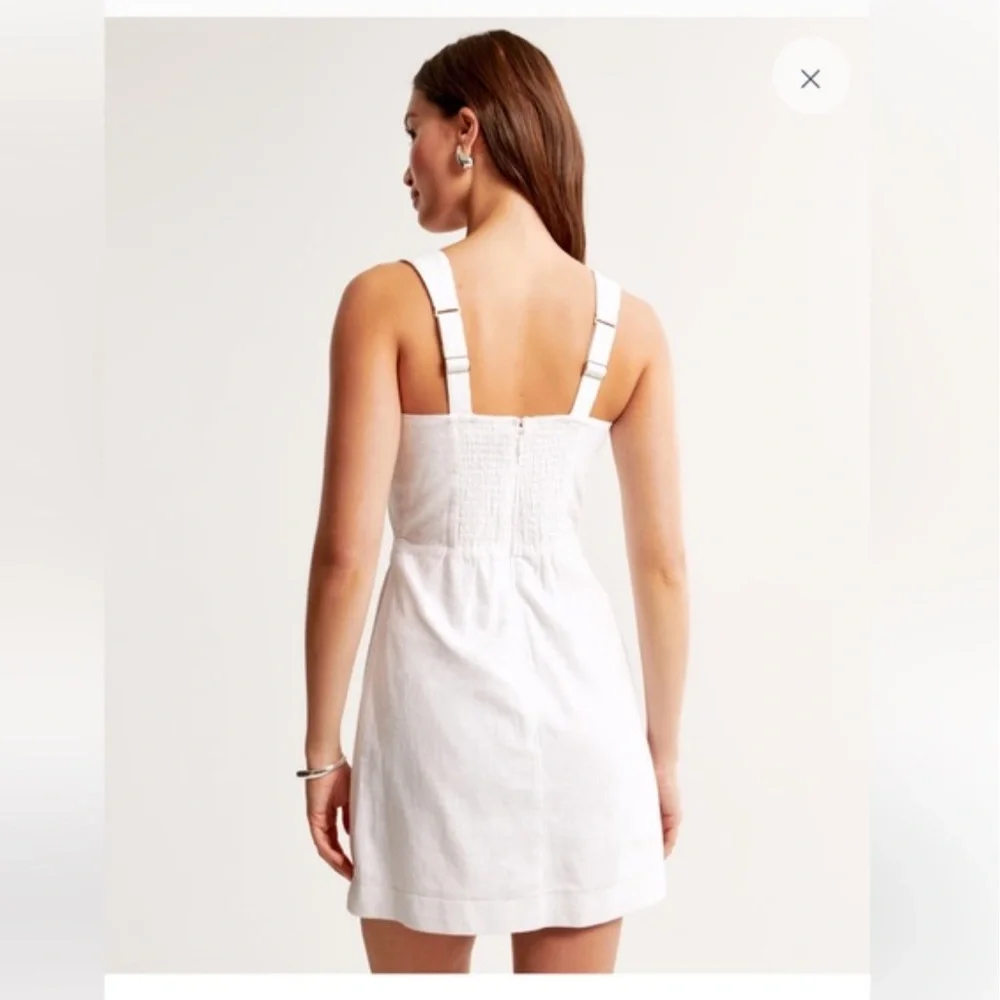 Abercrombie & Fitch XXS Petite Linen Cotton White Square-Neck Mini Dress - Picture 2 of 9